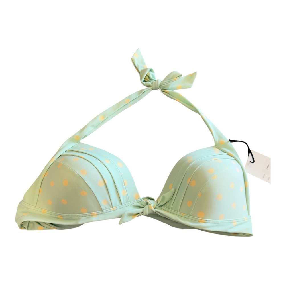 Unique Vintage Mint Green Yellow Polka Dot Halter Bikini Top XXL Retro Pinup